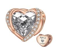 NINGAN Or Rose Avril Birthstone Charms Pour Femmes Charms Bracelet, Ailes D'Ange 925 Argent Sterling Amour Bead Pendentif Gravé Ambitieux, Anniversaire Pour Les Filles