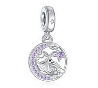 NINGAN Pendentif Licorne en argent sterling 925 Glamour Zircon violet brillant 5a Compatible avec les bracelets pour femmes(A)