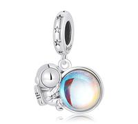 NINGAN Série Star moon Astronaute Pendentifs perlés Charme brillant en argent sterling 925 Bracelet européen compatible pour femme (Astronaute)