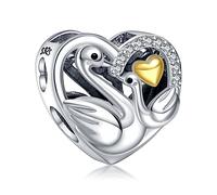 NINGAN Swan Mère et bébé Charm Perles 925 Bracelet en argent sterling Charm Convient pour les bracelets et colliers de dames Amis, famille, cadeaux de bijoux