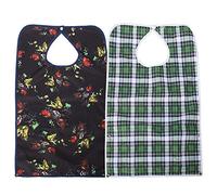 NINGANME Bavoir de repas imperméable pour adultes, protège-vêtements de table à double couche pour personnes âgées, bavoir en tissu PVC avec fermeture à pression et poche de récupération,