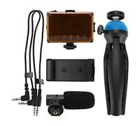 NINGANME Kit de Tournage vidéo en Direct Portable, Ensemble de Photographie pour téléphone Mobile avec lumière d’appoint, Microphone, trépied et Support de téléphone, idéal pour Le (Bleue)