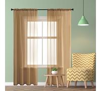 NINGBAI 2 Pièce Rideau Voilage 245 x 110 cm Draperies Voile en Lin Effet Demi Transparent Filtrant La Lumière Rideaux Salon Moderne pour Chambre Fenêtre Salon Coucher, Marron