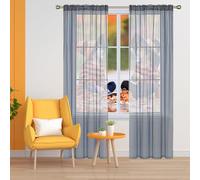 NINGBAI 2 Pièces Rideau Voilage 100 x 100 cm Draperies Voile en Lin Effet Demi Transparent Filtrant La Lumière Rideaux Transparents Élégants pour Porte Fenetre Dressing Salon, Gris