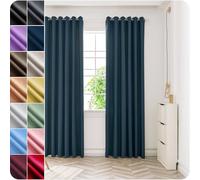 NINGBAI Petit Rideaux Occultants Thermique 140 x 260 cm 100% Polyester, Isolement Thermique Installation Facile Blanc Double Draperies à Oeillets pour Maison Chambre Fenetre, Bleu Foncé