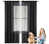 NINGBAI Rideau Voile Moderne 240 x 240 cm Draperies Voile en Lin Effet Demi Transparent Filtrant La Lumière Rideaux Voilages Salon pour Salon Chambre Enfant Adulte, Noir