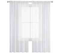 NINGBAI Rideaux Voilages 60 x 130 cm Voilage Fenêtre Court pour Filtrage de Lumière et Décoration Rideaux en Lin Transparents pour Porte Fenetre Dressing Salon, Blanc