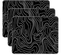 Ningchuya Lot de 3 tapis de souris avec bords cousus, topographique, base en caoutchouc antidérapant, pour bureau, ordinateur portable, PC (66 x 53,3 cm, topo noir)