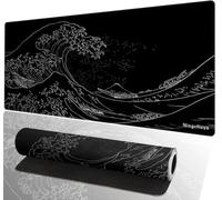 Ningchuya XL Tapis de souris pour gaming - 700x300mm Tapis de souris - Bords cousus - Tapis de bureau pour gamer - Base en caoutchouc antidérapante (70x30 Waveblack02)
