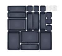 NINGESHOP 16 pièce en plastique organisateur de tiroir 3 tailles pour Papeterie bacs de rangement pour le maquillage, cuisine, rangement bureau, tiroir salle de bain, separateur tiroirs (Gris foncé)
