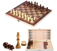 NINGESHOP Jeu d'échecs Echiquier en Bois, 3 en 1 Jeux Echec en Bois Échecs Dames Jacquet, Jeu d'échecs en Bois, Pliable Portable Ensemble D'échiquier, Chess Board pour Enfants Adultes Fête Voyage
