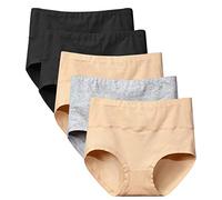 NINGMI Culotte Femme Coton Stretch Slips Taille Haute Ventre Plat sous-vêtements Doux Culotte Gainante Lot de 5 - Noir/Gris/Chair - Taille M