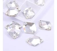 NingPower 48 Pièces Strass En Verre Polygonaux Blancs, 2 Trous, Dos Plat, Artificielles Cristaux Pierres Précieuses, Idéal pour Projets D'Artisanat Et De Couture, 13mm X 17mm