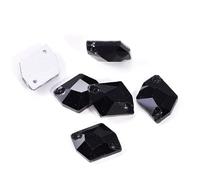 NingPower 48 Pièces Strass En Verre Polygonaux Noirs, 2 Trous, Dos Plat, Artificielles Cristaux Pierres Précieuses, Idéal pour Projets D'Artisanat Et De Couture, 13mm X 17mm