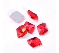 NingPower 48 Pièces Strass En Verre Polygonaux Rouges, 2 Trous, Dos Plat, Artificielles Cristaux Pierres Précieuses, Pour Projets D'Artisanat Et De Couture, 13mm X 17mm