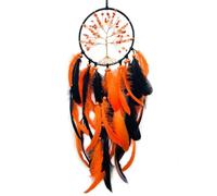 NingPower Attrape-Rêves d'arbre De Vie Capteur De Rêves Suspendu Au Mur De Plumes Noires Orange pour La Décoration Intérieure, Décoration Murale De Chambre À Coucher Artisanat D'Ornement d'art