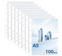 NINGYER 100 Pièces Pochette Plastique A5 Transparente, 21,5 x 17cm Type Ouvert Pochettes Plastiques Perforées A5 pour Photos, Classeurs, École, Bureau