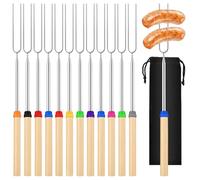 NINGYER 12 Pièces Brochettes Télescopiques Acier Inoxydable, 31-81 cm Fourchettes Marshmallow Brochette Avec 1 Sac en Toile Noire pour Camping, Feux de Camp et Pique-Niques