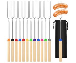 NINGYER 12 Pièces Brochettes Télescopiques Acier Inoxydable, 31-81 cm Fourchettes Marshmallow Brochette Avec 1 Sac en Toile Noire pour Camping, Feux de Camp et Pique-Niques