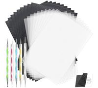 NINGYER 200 Feuilles Papier Carbone, 30x21cm Feuille de Papier Carbone Avec 5 Stylos Gaufrage, Papier Calque A4 pour Bois, Lpapier, Toile, Toiles D'art (Noir, Blanc)