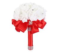NinGYiYan Bouquet de Fleurs artificielles de mariée, Accessoires de décoration Romantique pour fête de Mariage, Maison Rose Bleu Rouge Violet Blanc Lait Blanc 26x17cm (Rouge)