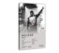 Ninho Affiche d'art Hip Hop Music Album M.I.L.S 2.0 Couverture Liste des pistes Élégant Rappeur Chanteur Cadeau Décoration de Chambre Poster sur Toile Décoration Murale pour Salon Chambre 30,5 x 2,5