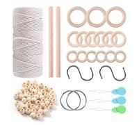 Niniang Cordon en Coton Macramé 3Mm avec Perles en Macramé Corde en Bois Tige en Bois avec Crochets pour Cintres Muraux VéGéTaux Macramé