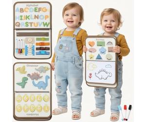niniland Busy Board Dinosaure Montessori 6 en 1, Jouet Éducatif pour Enfant 2-5 Ans Garçon & Fille, Tableau d'Activités d'Éveil et de Voyage, pour Apprentissage Précoce