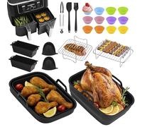 Ninipie 27PCS Moule Silicone Air Fryer, Pliable Plat pour Accessoires Air Fryer Ninja Foodi Max Dual Zone 9.5L AF400EUCP AF400EU Ninja 9,5L Double Stack XL SL400EUCP SL400EU AF500EUCP 10,4L Panier