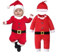 Ninivi Tenue Noel Bebe, Pyjama Noel Bebe Garcon Fille, Costume Noel Bebe Manches Longues, Pyjama Lutin Noel Bebe, Jolie Combinaison de Costume Pere Bebe Noel + Bonnet de Noel (3-18 Mois)