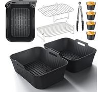 Ninja Accessoires Air Fryer, HONYAO 9 Pièces Silicone Moule Airfryer pour Ninja AF400EU AF300EU AF451EU, Grilles et Plat Réutilisables pour Dual Zone Friteuse à Air 7,6-10 L