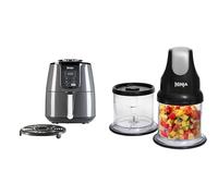 NINJA Air Fryer, 3,8L, 4-en-1, Sans Huile, Frire à l'air, Rôtir, Déshydrate, Panier Antiadhésif, AF100EU + Ninja Express Chop hachoir électrique 500 ml, 200W, 4 lames, NJ1002EUBK