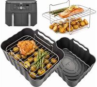 Ninja Airfryer DZ400EU Accessoires 9,5 l | 2 moules en silicone + 2 inserts de grille de cuisson en acier inoxydable + 4 brochettes | Fond bombé de 2,5 mm d'épaisseur pour évacuation de l'huile |
