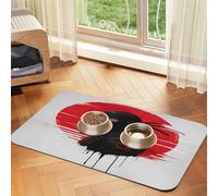 Ninja and The Red Sun Tapis de nourriture pour animaux de compagnie 43,7 x 30 cm absorbant et antidérapant en cuir synthétique avec fond en caoutchouc à séchage rapide