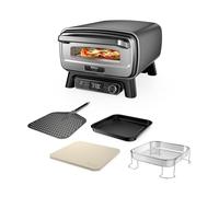 Ninja Artisan Four à pizza et friteuse sans huile électrique d’extérieur, avec 4 modes : Pizza, Frire sans huile, Cuire au four, Faire lever, Avec pierre, pelle, plateau, panier Crousti, Gris MO201EU