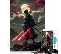 Ninja aux épées Lumineuses au Clair de Lune Puzzle de 1000 pièces pour Adolescents Puzzle Relaxant et Stimulant la mémoire Cadeau Exquis (38x52cm)