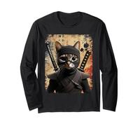 Ninja Cat Graphic Warrior Vintage Art Japonais Anime Manche Longue
