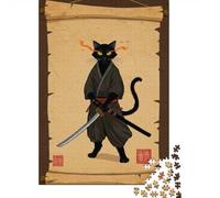 Ninja Cat Scroll Art, Puzzle Classique 1000 Pièces, 52x38cm/1000pcs