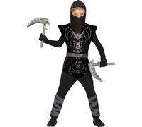 Ninja combattant de l'ombre Halloween Costume Enfants Héros Jumpsuit Capuche Masque Jeux d'Aventure, Taille : 98/104 Couleur : Noir