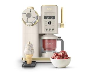 NINJA CREAMi Sorbetière Scoop and Swirl avec 2 pots, 13 modes pour réaliser crèmes glacées, glaces à l’italienne, gelatos, sorbets, milkshakes et plus, option Extra, Stone/Or NC701EUSTGD