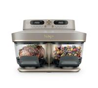 Ninja CRISPi DualZone Air fryer en verre 2 paniers, 8 modes de cuisson, cuisson simultanée de deux aliments, contenants en verre sans PFAS, couvercles de conservation compris, Pierre/Or DD103EUSD1