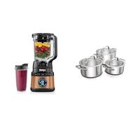 Ninja Detect Power Blender Pro & Single Serve 2-en-1, mixeur 1200W avec récipient 2L, 1 gobelets individuel, TB301EUCP + Ninja EverClad Batterie de 3 marmites en acier inoxydable, C93003EUI