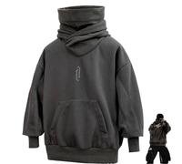 Ninja Double Encolure Sweat à Capuche Hip-Hop en Coton, Unisexe Oversize Automne, Graphique (L, Gris)
