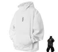 Ninja Double Neckline Cotton Hip Hop Hoodie,Fall Unisex Oversized Hip-Hop Hoodies,Hip Hop Graphic Hoodie (L,White)