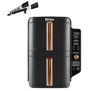 NINJA Double Stack XL Air Fryer, Friteuse sans huile Verticale Double Tiroir 4 Niveaux de Cuisson, 2 Tiroirs, 2 Grilles, Capacité de 9,5 L, 6 Fonctions, 8 Portions, Pinces, Noir/Cuivre SL400EUCP