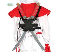 Ninja Dual Lames Samurai Épées Pour Carnaval Costume Avec Poignées Rouges Et Sangle Noire, Couleur : Gris