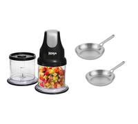 Ninja Express Chop Mini-hachoir électrique à herbes et légumes, pour hacher, émincer NJ1002EUBK + Ninja EverClad Ensemble de batterie de cuisine 2 poêles en acier inoxydable, C92000EUI