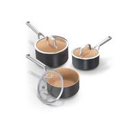 Ninja Extended Life Lot de 3 casseroles en céramique (casseroles de 16,18 et 20 cm) anti-adhésives (sans PFA, PFOA, plomb, cadmium), convient pour induction, four jusqu'à 285 °C, terre cuite et gris