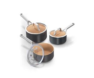 Ninja Extended Life CW9300DE Lot de 3 casseroles en céramique anti-adhésives (sans PFA, PFOA, plomb, cadmium), conviennent à l'induction, au four jusqu'à 285 °C, terre cuite et gris
