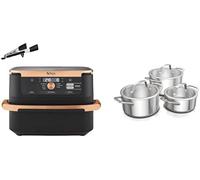 NINJA Foodi FlexDrawer Air Fryer, Dual Zone Avec Séparateur Amovible, Grand Tiroir de 10.4 L, AF500EUCP + Ninja EverClad Batterie de 3 marmites en acier inoxydable, C93003EUI
